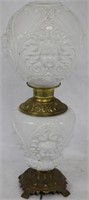 LATE 19TH C. GONE WITH THE WIND LAMP, MILK GLASS,