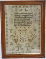 EARLY 19TH C. FRAMED SAMPLER WROUGHT BY SARA