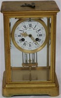 BRASS & BEVELED GLASS REGULATOR, ENAMEL DIAL,