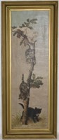 LATE 19TH C. OIL ON CANVAS WITH 4 CLETS ON TREE,