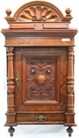 LATE 19TH C. CARVED WALNUT HANGING SPICE CABINET,