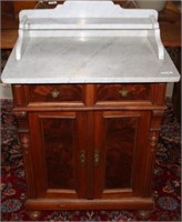 EUROPEAN WALNUT MARBLE TOP WASHSTAND WITH
