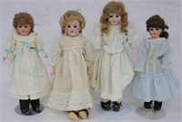 LOT OF 4 GERMAN BISQUE HEAD DOLLS TO INCLUDE 15"