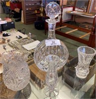 Crystal Decanter & 3 Vases