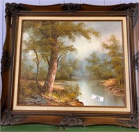Framed Oil on Canvas Painting in Ornate Frame