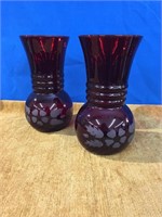 Pr of Red Flash  Vases