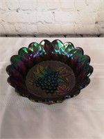 Amethyst carnival glass bowl with grape pattern