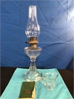 Vintage Glass Oil Lamp. Corn Flower Creamer +