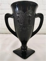 L E Smith Black Amethyst Glass Loving Cup