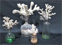 MIXED LOT OF FOUR CORAL TOP DECORATIVE BOTTLES