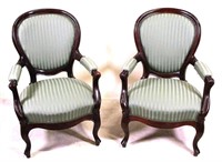 PAIR OF CIRCA 1850 BALLOON BACK ARMCHAIRS