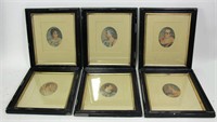 SIX 19th CENTURY HAND PAINTED FRAMED ENGRAVINGS
