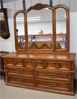 Wood Sklar Peppler dresser with mirror (68"L x