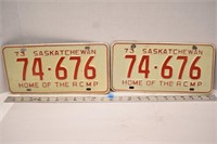 Pair of 1973 Saskatchewan license plates - Home