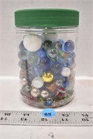 Jar of assorted marbles