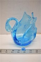 Blue glass swan art glass dish