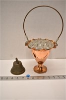 Copper flower basket with frog and brass bell