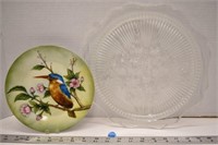 Iris & Herringbone platter and painted bird plate