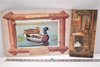 Metal décor duck sign and wood wall mount bottle