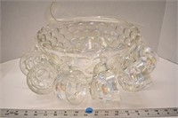 Iridescent optic depression glass punch bowl with