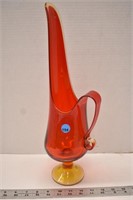 Red/orange art glass vase/candle holder, 17" T