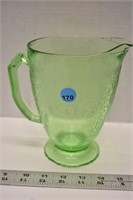 Uranium glass Florentine pattern glass pitcher