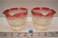 Pair of diamond pattern red/gold accented candle