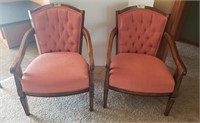 PAIR WOOD FRAMED TUFTED BACK CHAIRS