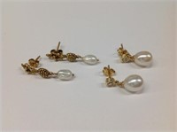 2pr 14k yellow gold & Pearl Earrings