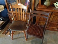 1 maple chair, 1 wood folding chair