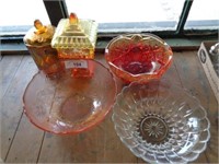 Misc colored bowls and candy dishes