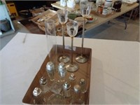 Misc glass salt shakers, candle holder, vase
