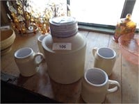 Crock water jug w/ceramic mugs