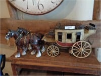 Replica stagecoach w/horses