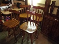 4 wooden swivel bar stools