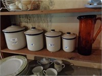 Canister set - lids damaged, amber vase