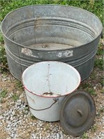 Galvanized Wash Tub, Granite Bucket
