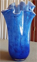 818 - BLUE BLOWN GLASS VASE 13.5"H