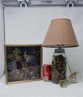 Mason Jar Lamp and Peacock Print