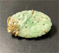 14 KT Gold, Jade and Seed Pearl Pin