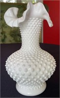 Hobnail Milk Glass Vase with Fluted Edge