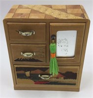 Miniature Wooden Armoire Inlaid and Painted