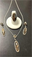 Sterling Necklace, Earrings & Ring Set