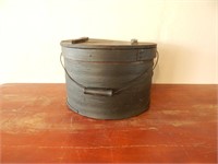 Antique large primitive wood bucket pail with lid