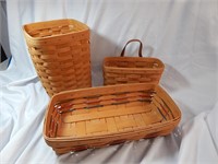 3 Vintage Longaberger Woven Baskets NICE