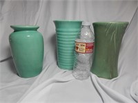 Lot Vintage Teal Green Pottery Vases McCoy & more
