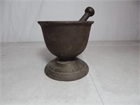 Antique Cast Iron Mortar & Pestle Mining Druggist