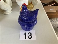 Ceramic Blue Speckled Hen on Nest