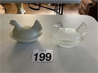 Clear Glass and Milk Glass Hen on Nest
