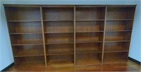 Large wooden wall bookcase 12'w 6'h 1'd